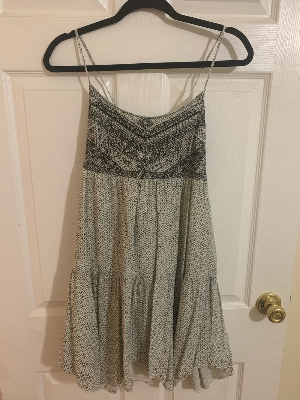 American Eagle Outfitters Cream and Black Tiered Spaghetti-Strap Mini Dress
